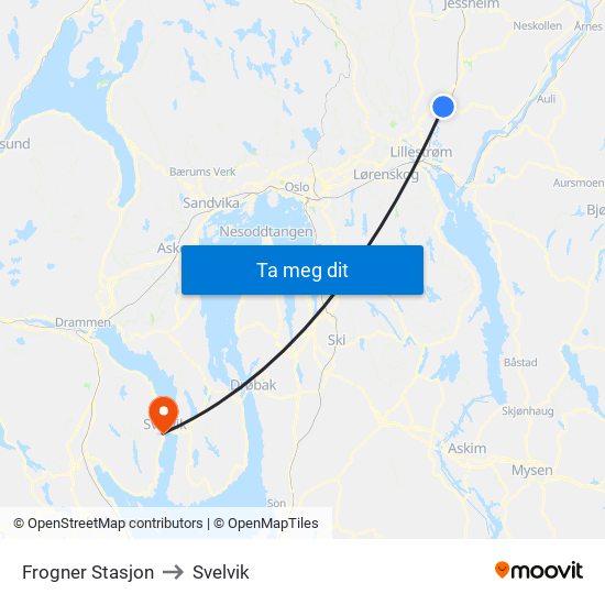 Frogner Stasjon to Svelvik map