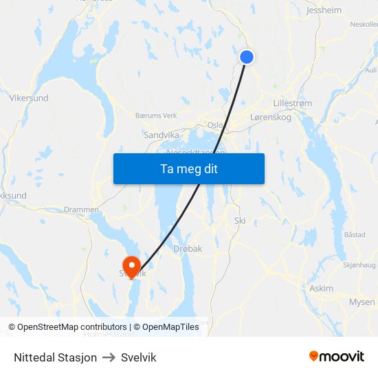 Nittedal Stasjon to Svelvik map