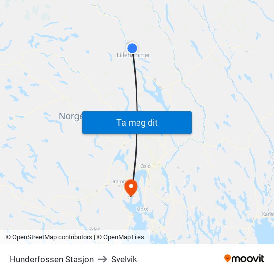 Hunderfossen Stasjon to Svelvik map