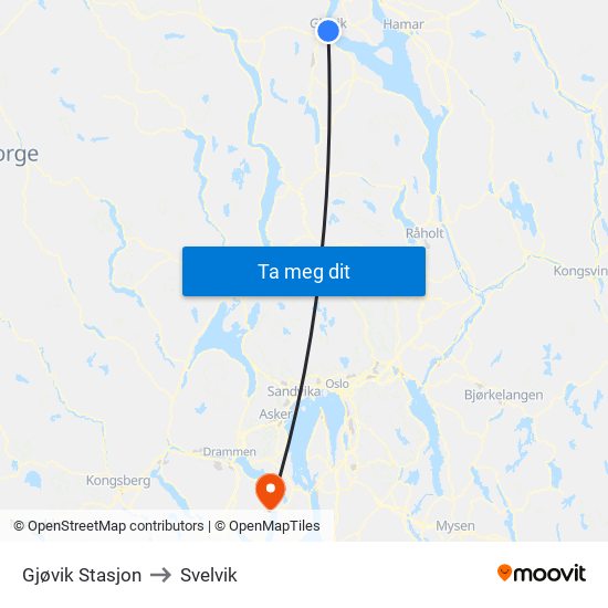Gjøvik Stasjon to Svelvik map