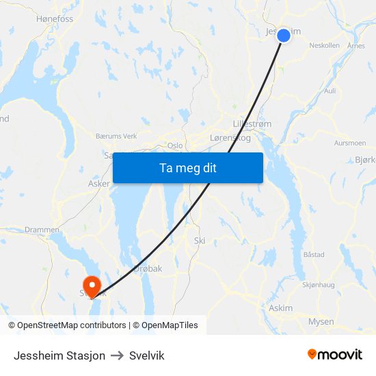 Jessheim Stasjon to Svelvik map
