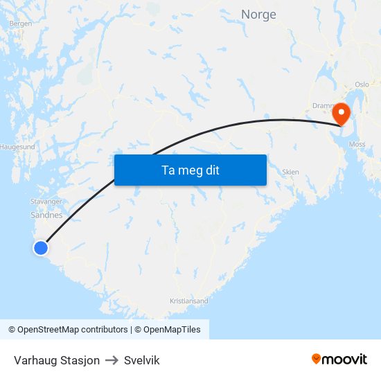 Varhaug Stasjon to Svelvik map