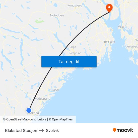 Blakstad Stasjon to Svelvik map