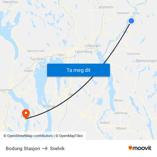 Bodung Stasjon to Svelvik map