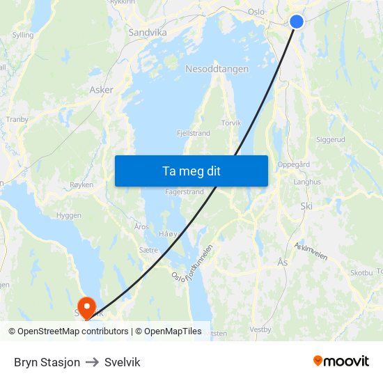 Bryn Stasjon to Svelvik map