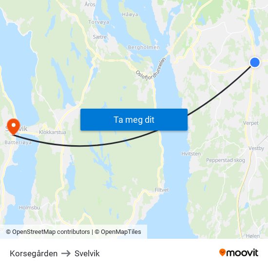 Korsegården to Svelvik map