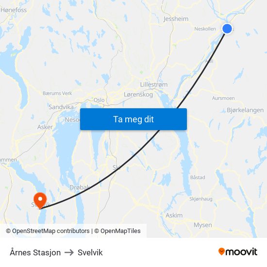 Årnes Stasjon to Svelvik map