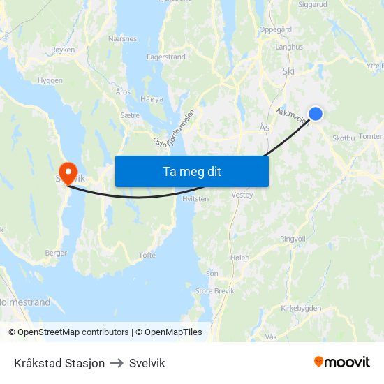 Kråkstad Stasjon to Svelvik map