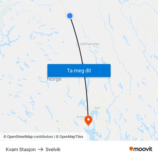 Kvam Stasjon to Svelvik map