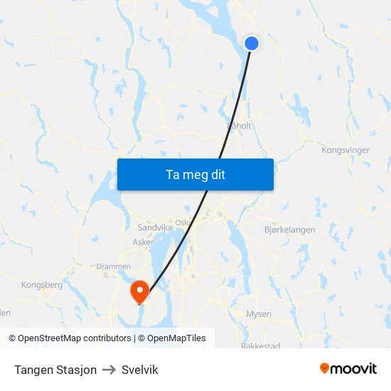 Tangen Stasjon to Svelvik map