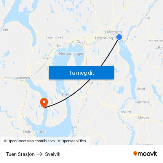 Tuen Stasjon to Svelvik map