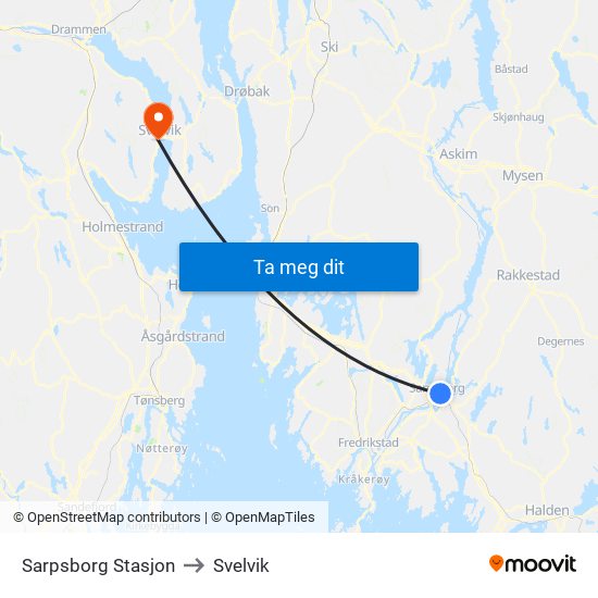 Sarpsborg Stasjon to Svelvik map