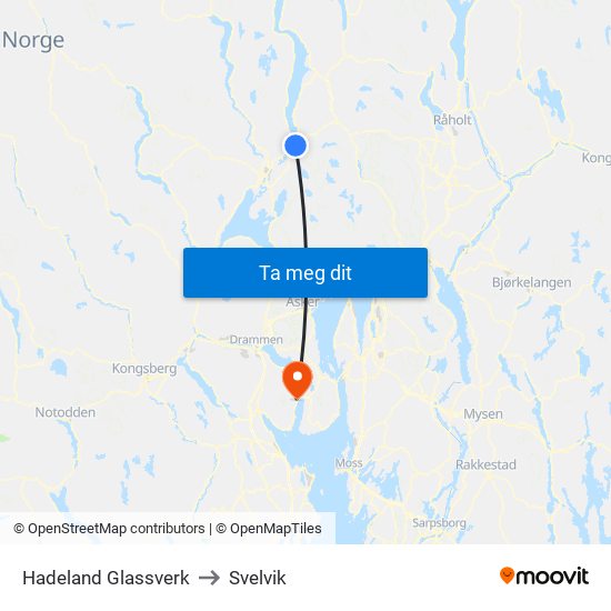 Hadeland Glassverk to Svelvik map