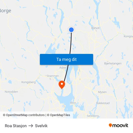 Roa Stasjon to Svelvik map
