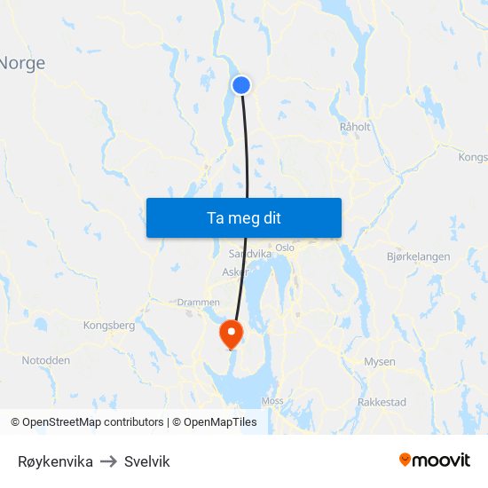 Røykenvika to Svelvik map