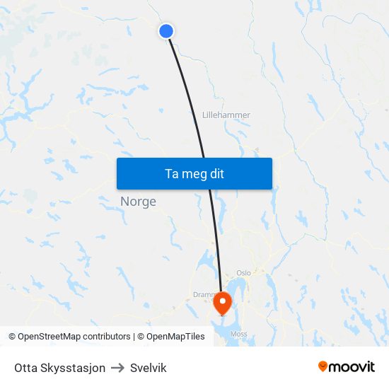 Otta Skysstasjon to Svelvik map