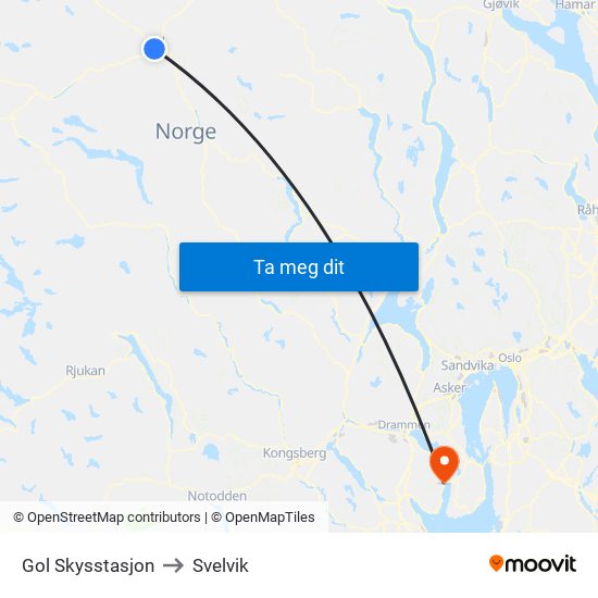 Gol Skysstasjon to Svelvik map