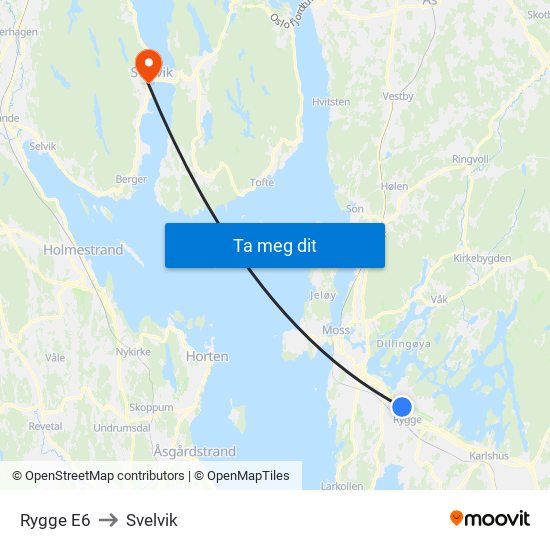 Rygge E6 to Svelvik map