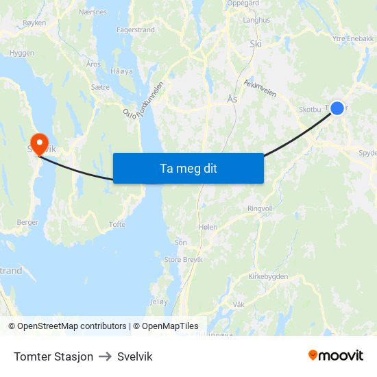 Tomter Stasjon to Svelvik map