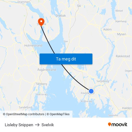 Lisleby Snippen to Svelvik map