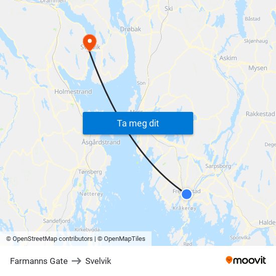 Farmanns Gate to Svelvik map