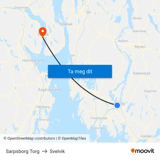 Sarpsborg Torg to Svelvik map