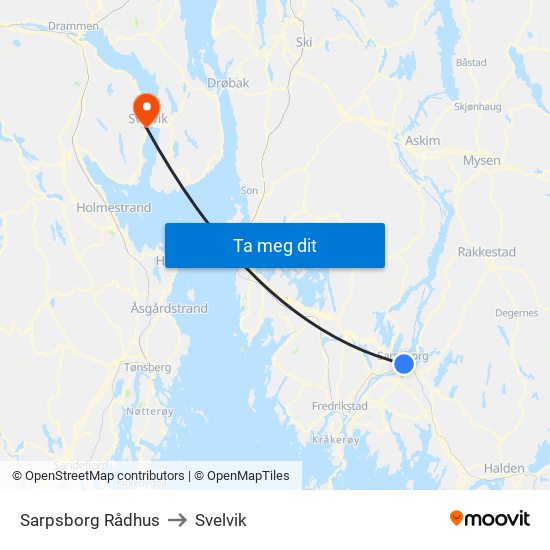 Sarpsborg Rådhus to Svelvik map