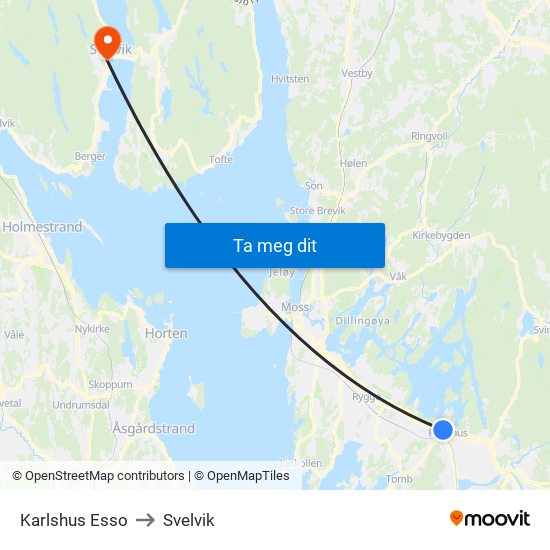 Karlshus Esso to Svelvik map