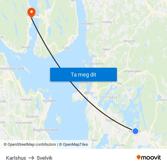Karlshus to Svelvik map