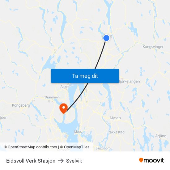 Eidsvoll Verk Stasjon to Svelvik map