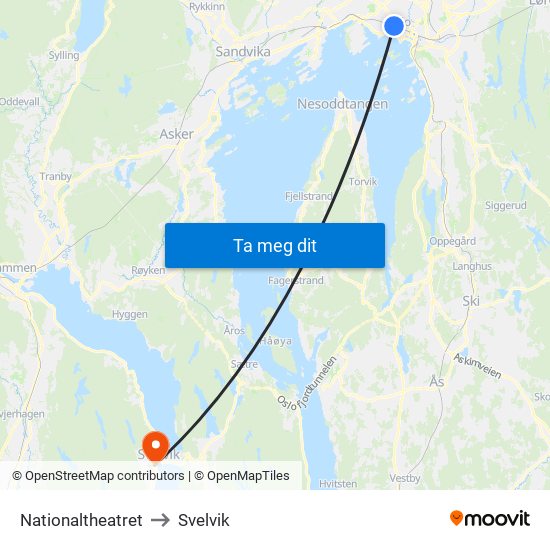 Nationaltheatret to Svelvik map