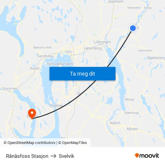 Rånåsfoss Stasjon to Svelvik map