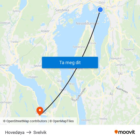 Hovedøya to Svelvik map