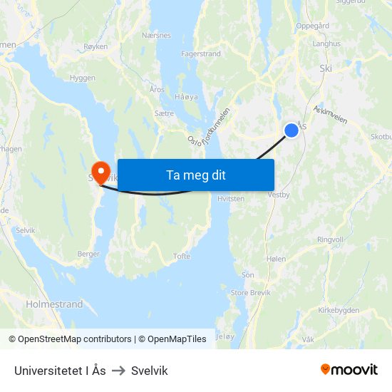 Universitetet I Ås to Svelvik map