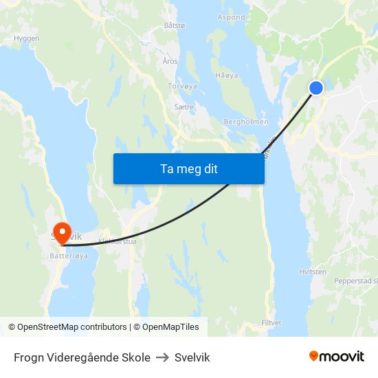 Frogn Videregående Skole to Svelvik map