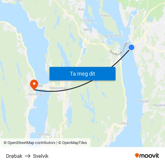 Drøbak to Svelvik map