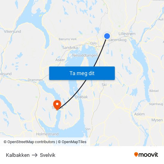 Kalbakken to Svelvik map