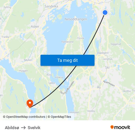 Abildsø to Svelvik map