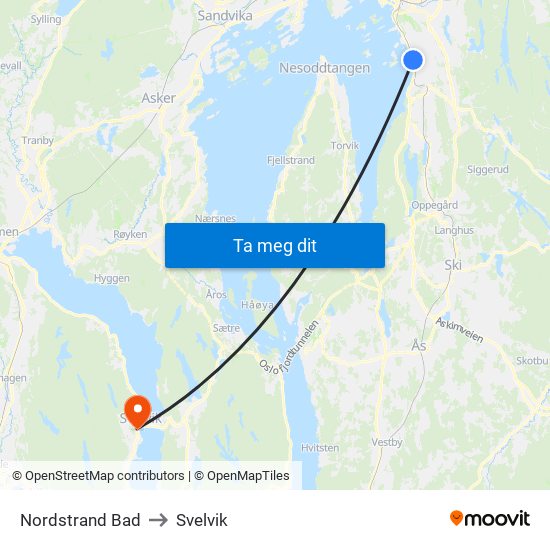 Nordstrand Bad to Svelvik map