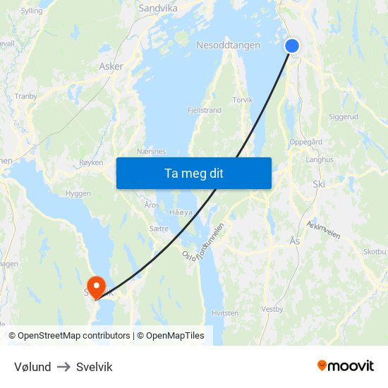 Vølund to Svelvik map