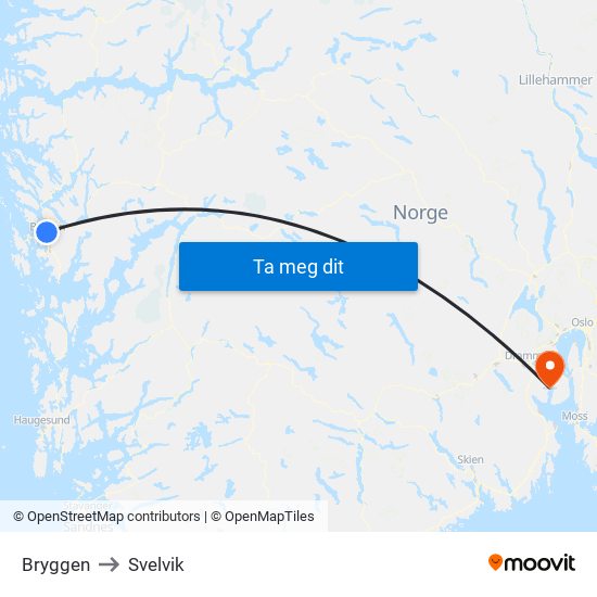 Bryggen to Svelvik map