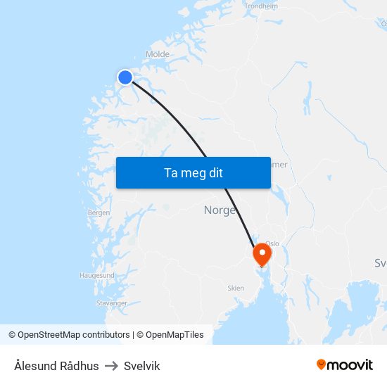 Ålesund Rådhus to Svelvik map