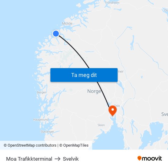 Moa Trafikkterminal to Svelvik map