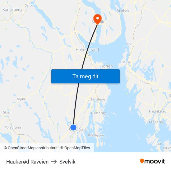 Haukerød Raveien to Svelvik map