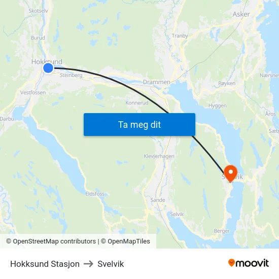 Hokksund Stasjon to Svelvik map