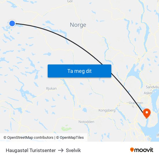 Haugastøl Turistsenter to Svelvik map