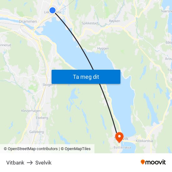 Vitbank to Svelvik map