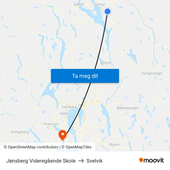 Jønsberg Videregående Skole to Svelvik map