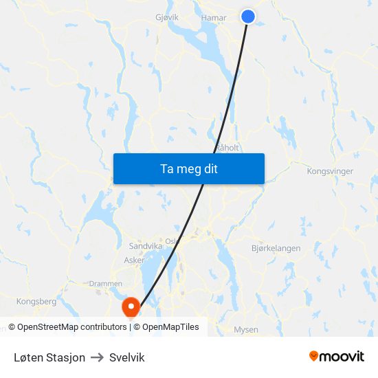 Løten Stasjon to Svelvik map