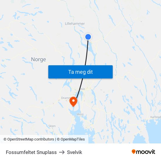 Fossumfeltet Snuplass to Svelvik map